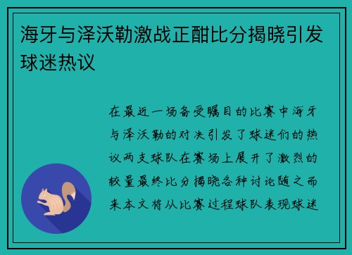 海牙与泽沃勒激战正酣比分揭晓引发球迷热议