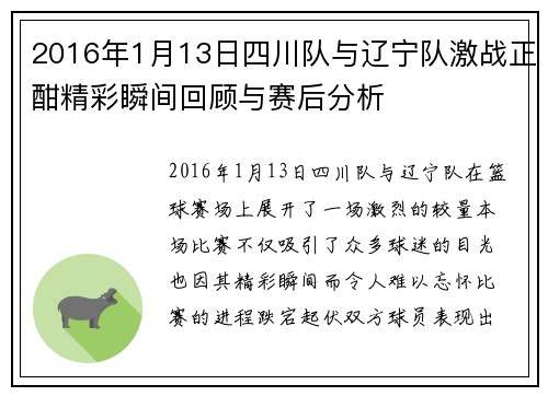 2016年1月13日四川队与辽宁队激战正酣精彩瞬间回顾与赛后分析