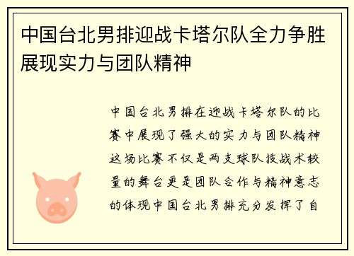 中国台北男排迎战卡塔尔队全力争胜展现实力与团队精神