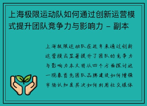 上海极限运动队如何通过创新运营模式提升团队竞争力与影响力 - 副本